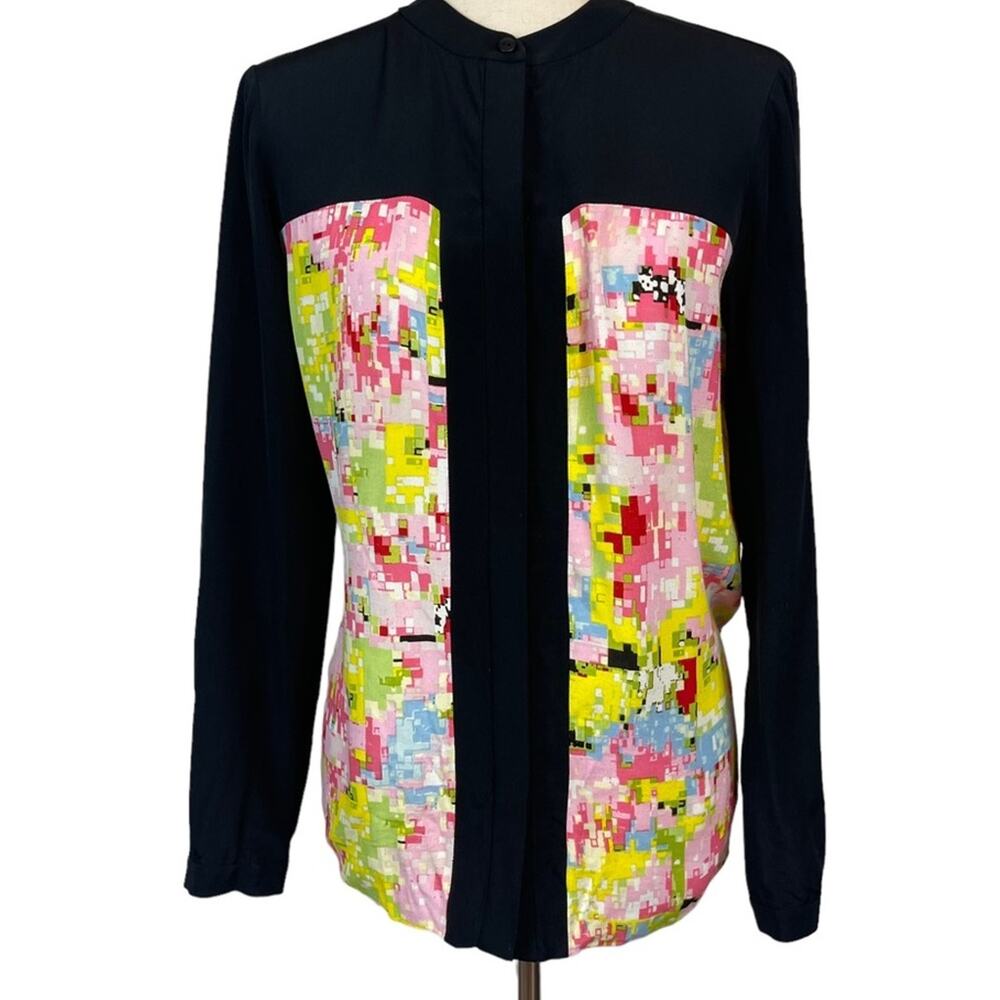 Tibi Geo Print Abstract Button Front Long Sleeve … - image 2
